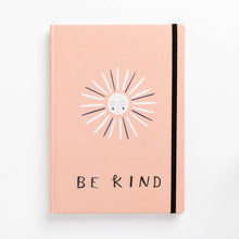 Load image into Gallery viewer, hard cover note book sun happy be kind love happiness lined front clean simple