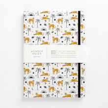 Load image into Gallery viewer, cheetah notebook palms sun eyes moon diary journal front