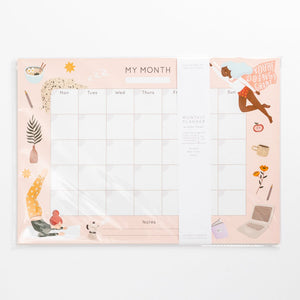 year planner month to month hand drawn illustrations super hero women yoga ramen star cat a3