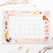Load image into Gallery viewer, year planner month to month hand drawn illustrations super hero women yoga ramen star cat large planner