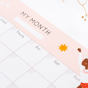 year planner month to month hand drawn illustrations super hero women yoga ramen star cat month to month