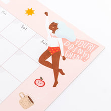 Load image into Gallery viewer, year planner month to month hand drawn illustrations super hero women yoga ramen star cat super