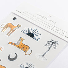 Load image into Gallery viewer, sticker pack sahara wonder meyer illustrations leopards cheetahs palm trees sun eye moon detail