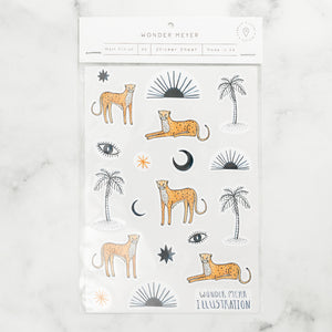 sticker pack sahara wonder meyer illustrations leopards cheetahs palm trees sun eye moon
